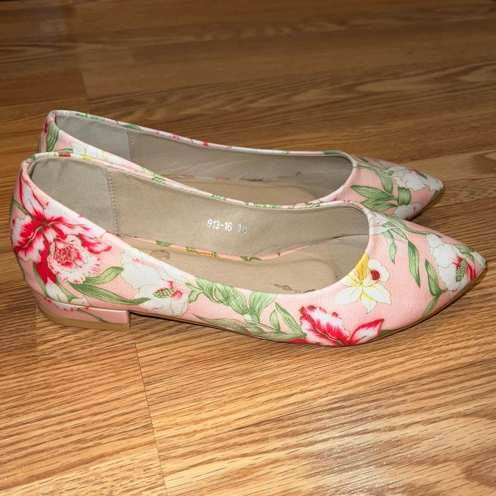 LL Tong Paris Pink‎ Leather floral print Ballet Flats size 38